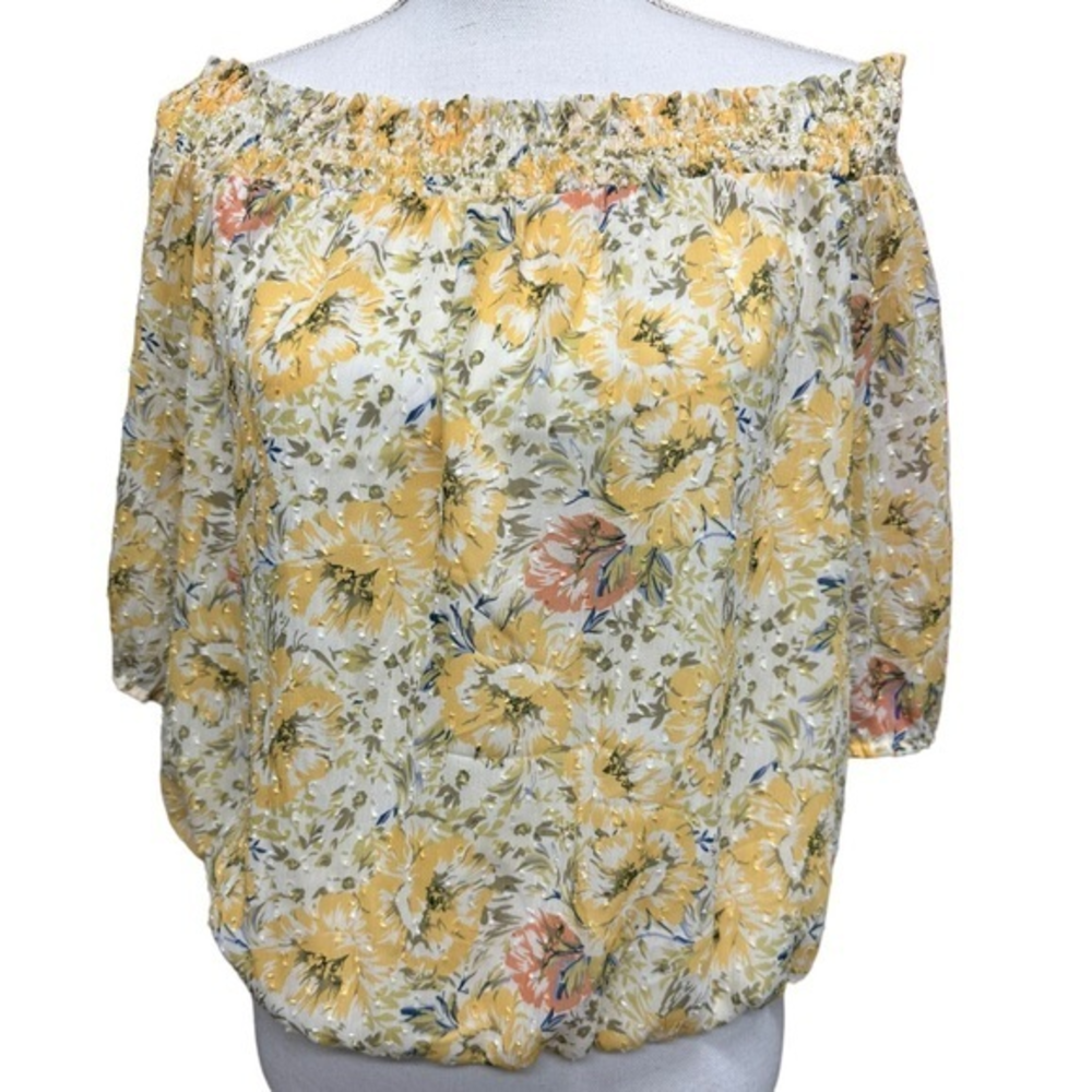 Anthropologie Joie Yellow Floral Pull Over Chiffon Blouse. Size Large